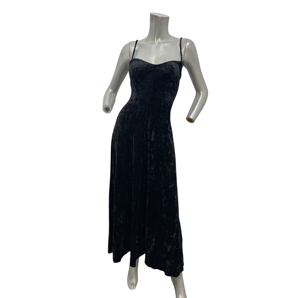 Bonnie Strauss Vintage  1990s Crushed Velvet Black Slip Dress Size 6